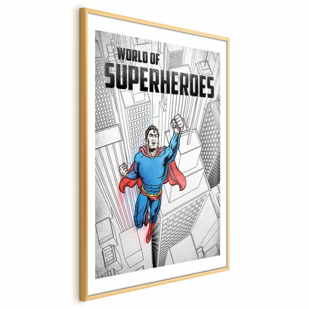 Plakat Superheroes 40x60 cm z ramą złotą z marginesem | MIRAT.