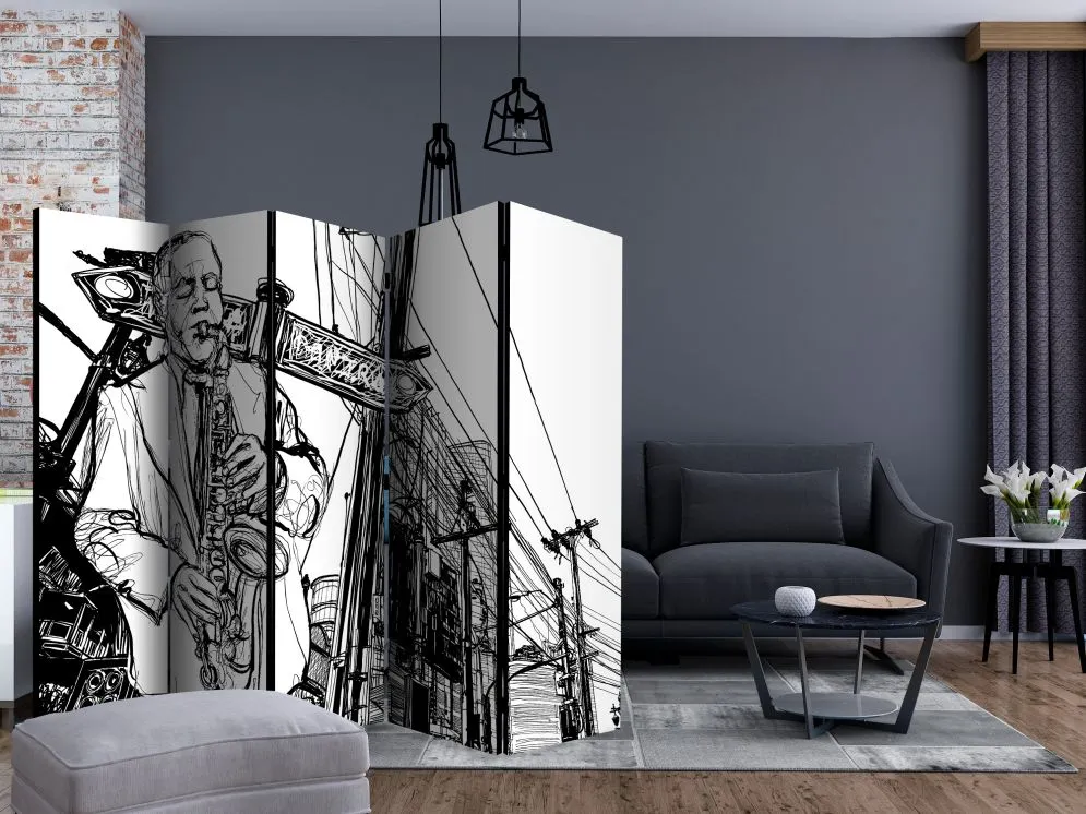 Parawan dwustronny Ludzie 225x172 cm 5-częściowy czarny | MIRAT.