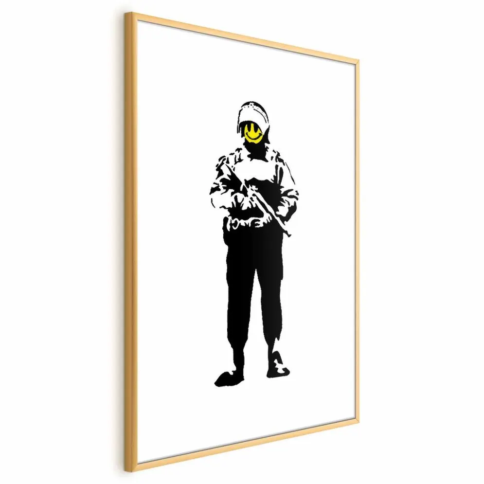 Plakat Uśmiechnięty policjant 29,7x42 cm z ramą złotą z marginesem | MIRAT.