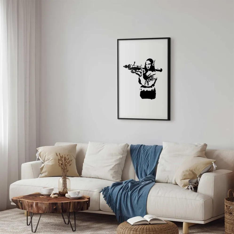 Plakat Banksy Mona Lisa 29,7x42cm z ramą czarną z marginesem | MIRAT.