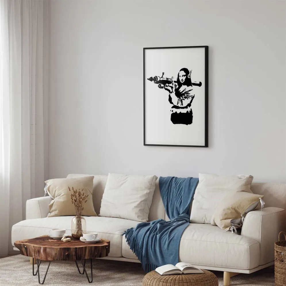 Plakat Banksy Mona Lisa 21x30cm z ramą czarną bez marginesu | MIRAT.