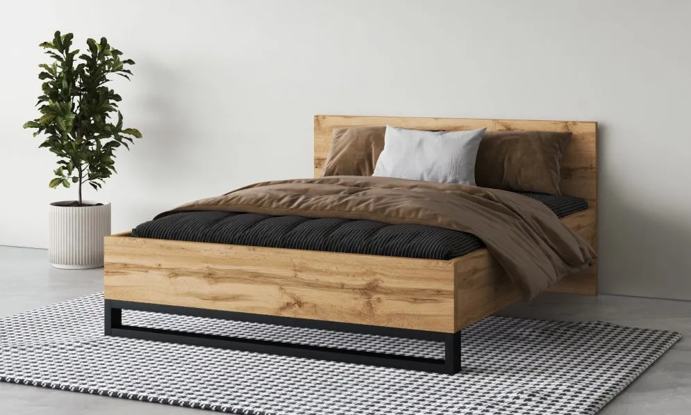 Łóżko HALLE 140x200 dąb wotan mat/czarne młodzieżowe I sklep meblowy MIRAT. styl LOFT, SKANDYNAWSKI