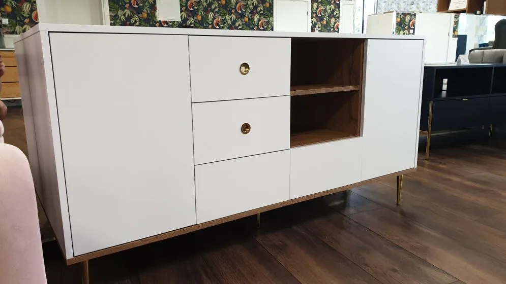 Komoda HARMONI biała z szufladami do salonu | MIRAT. styl GLAMOUR kolekcja HARMONI