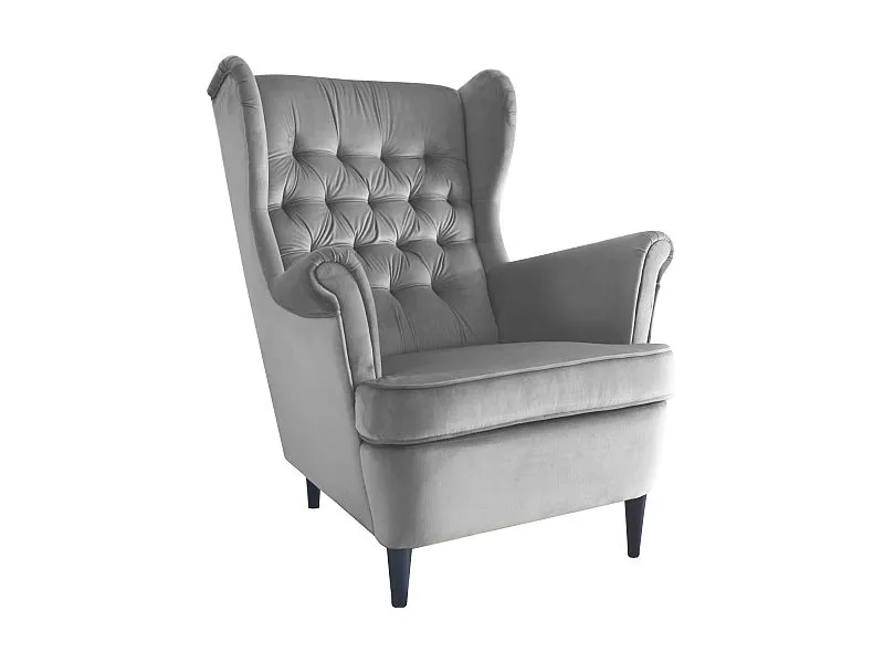 Fotel HARRY VELVET szary tapicerowany pikowany | MIRAT. w stylu GLAMOUR, VINTAGE kolekcja