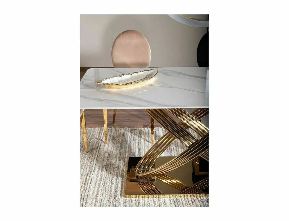 Stół HERMES 160x90 biały marmur/złoty w stylu glamour I sklep meblowy MIRAT. styl GLAMOUR