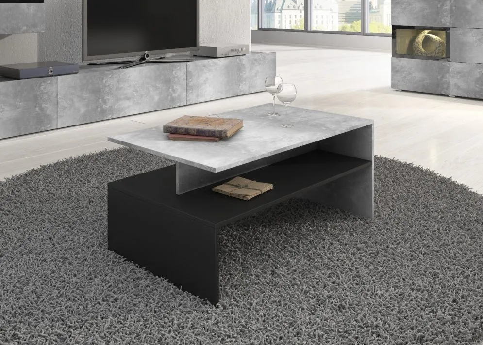 Stolik kawowy BAROS 100x60 jasny beton/czarny HELVETIA | MIRAT. styl LOFT kolekcja BAROS