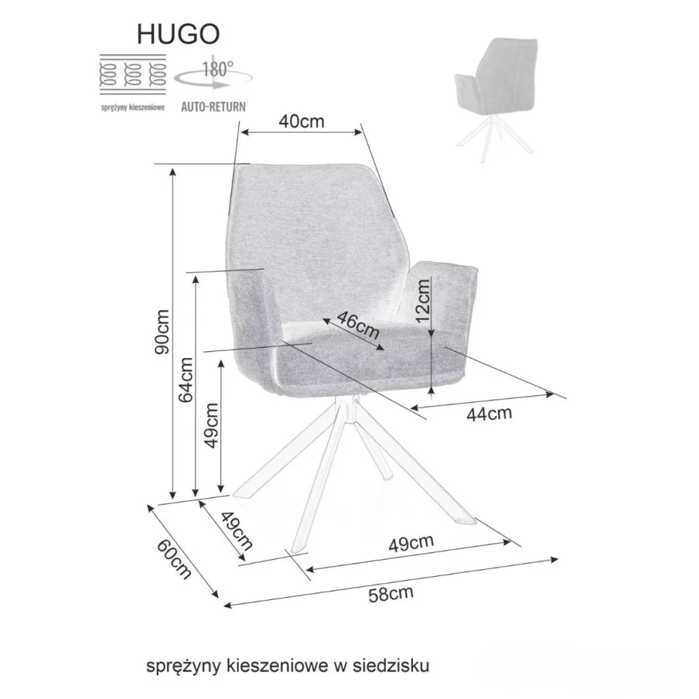 Krzesło tapicerowane HUGO BREGO szare obracane do salonu I sklep meblowy MIRAT. styl LOFT