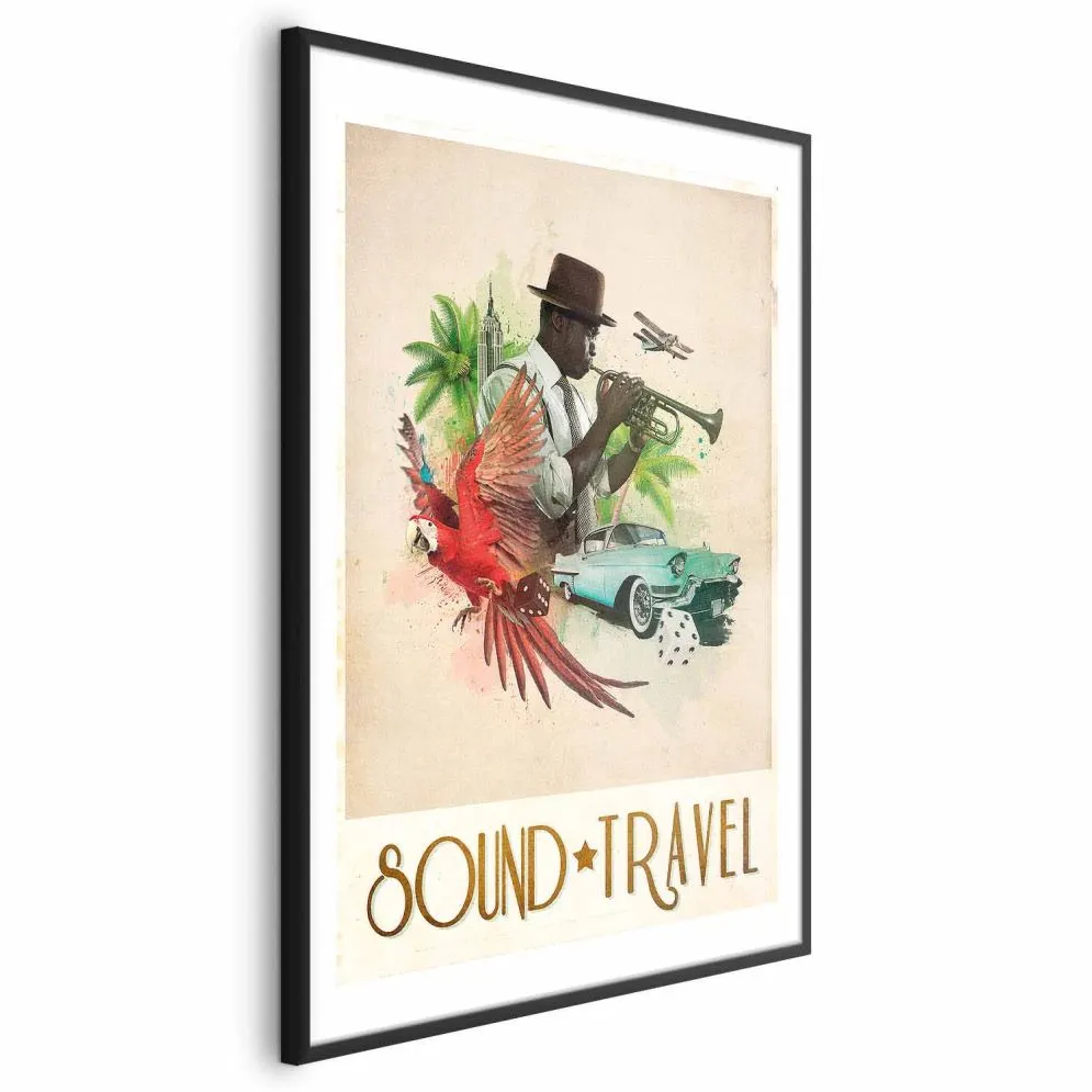Plakat Sound Travel 21x30 cm z ramą czarną z marginesem | MIRAT.