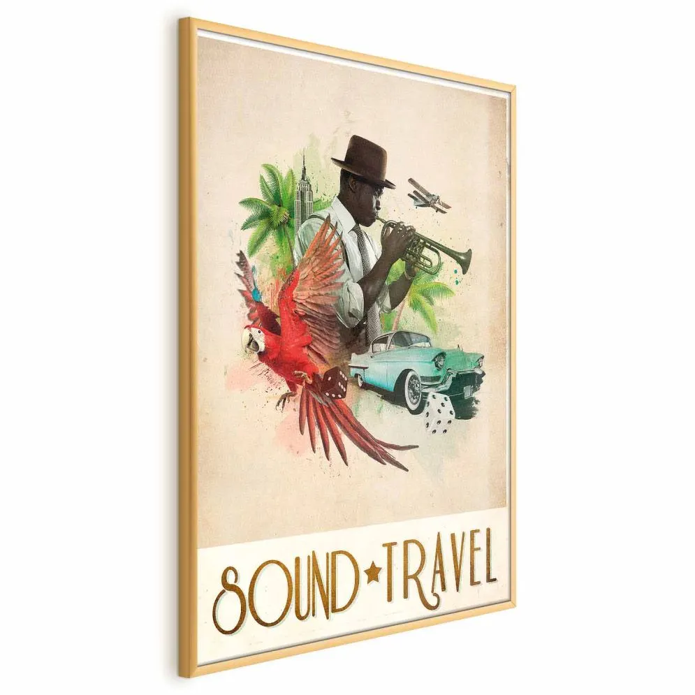 Plakat Sound Travel 21x30 cm z ramą złotą bez marginesu | MIRAT.