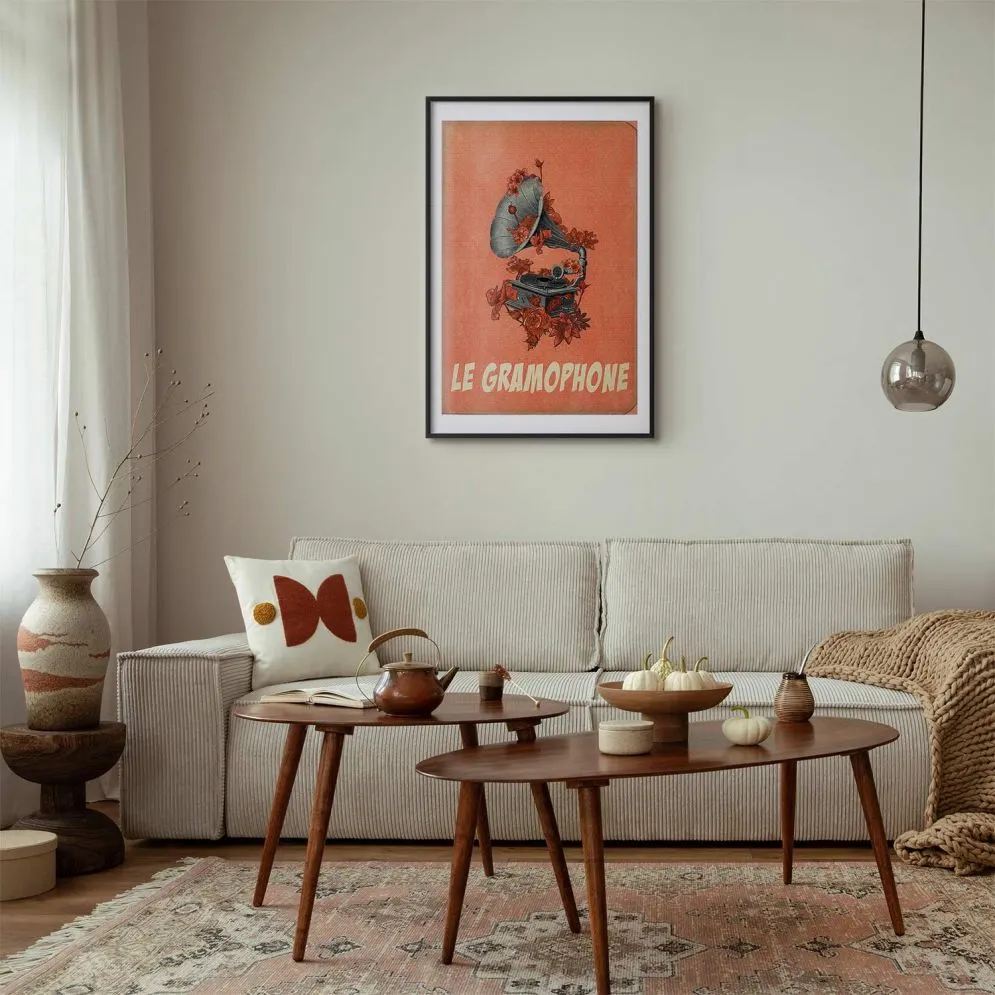 Plakat Gramofon 21x30 cm z ramą czarną z marginesem | MIRAT.