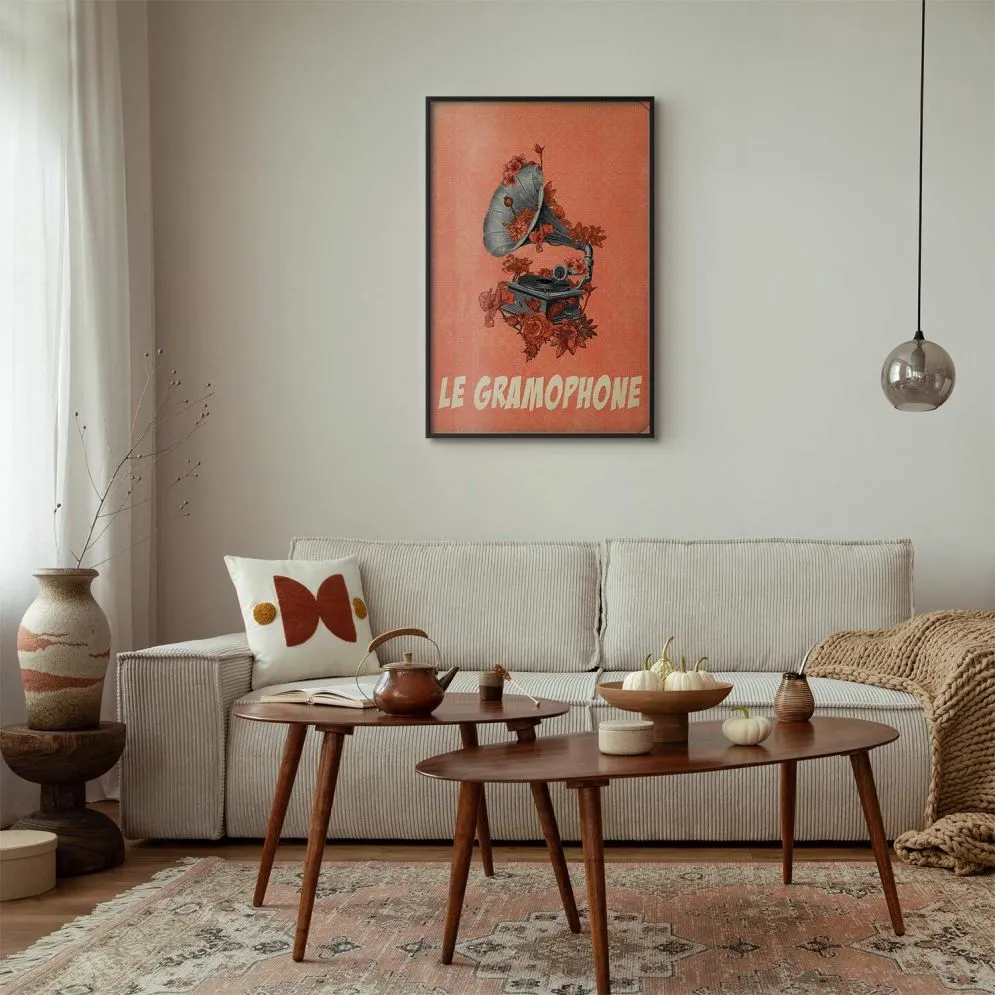 Plakat Gramofon 21x30 cm z ramą czarną bez marginesu | MIRAT.