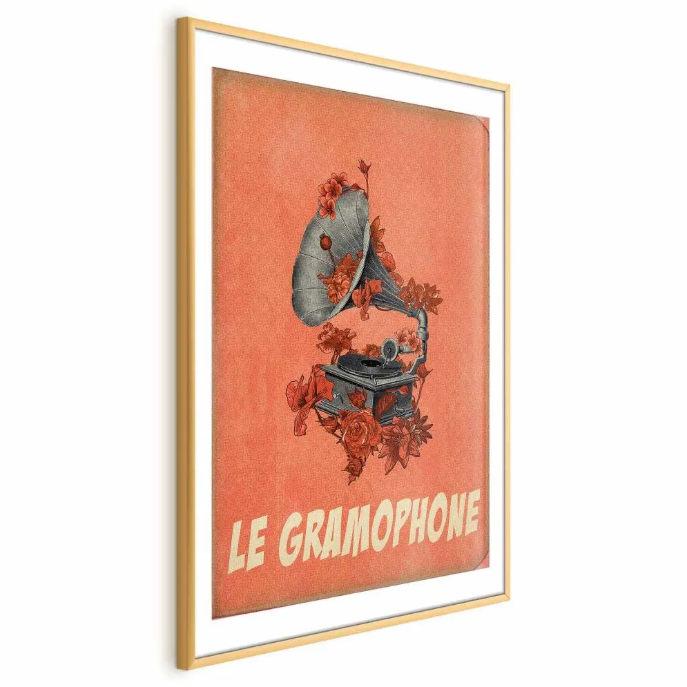 Plakat Gramofon 21x30 cm z ramą złotą z marginesem | MIRAT.