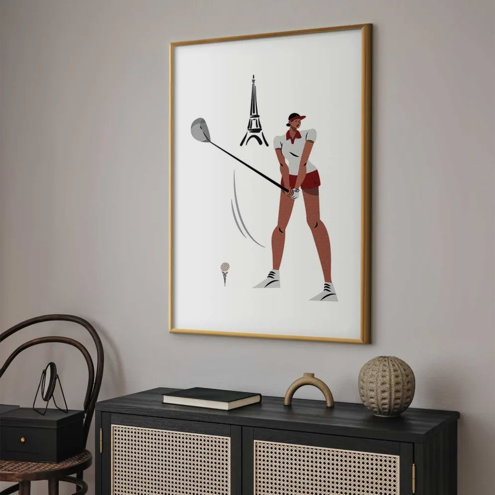 Plakat Francuska golfistka 40x60 cm z ramą złotą bez marginesu | MIRAT.