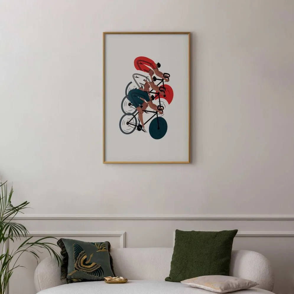Plakat Wyścig kolarski 21x30 cm z ramą złotą z marginesem | MIRAT.