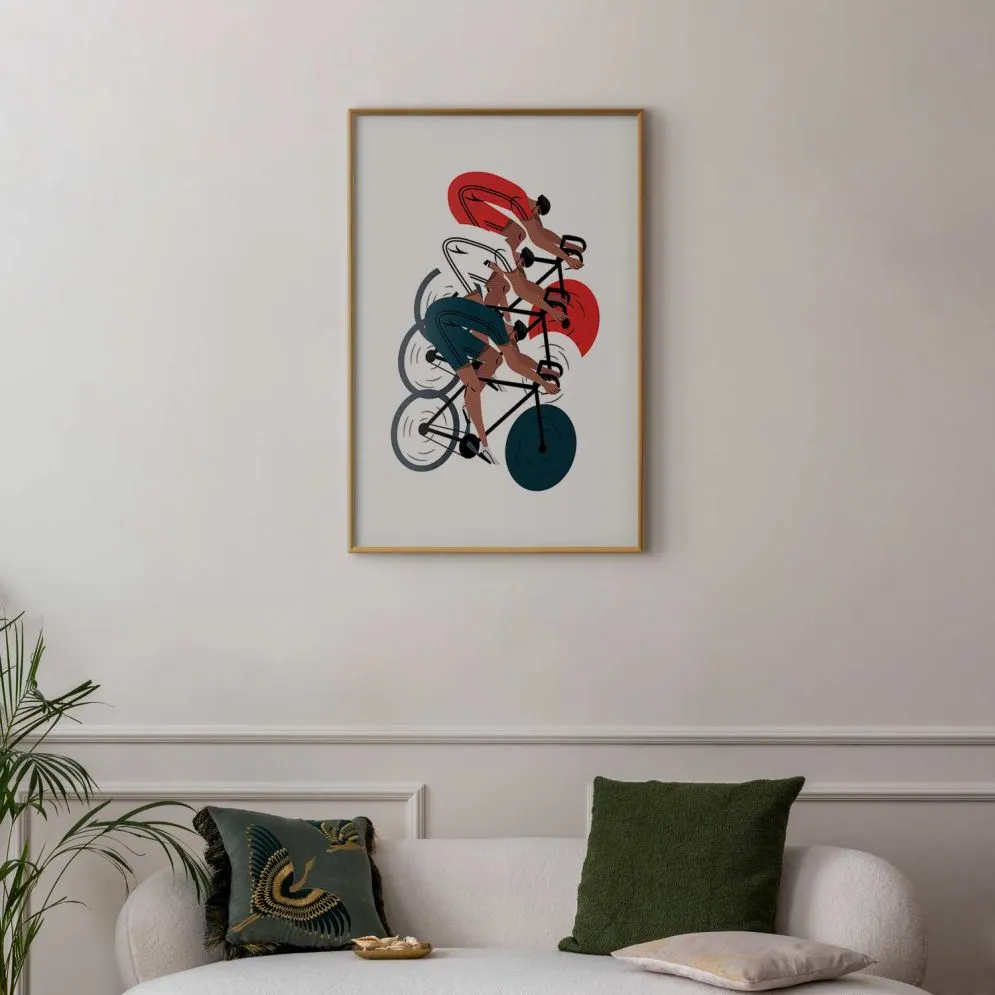 Plakat Wyścig kolarski 21x30 cm z ramą złotą bez marginesu | MIRAT.