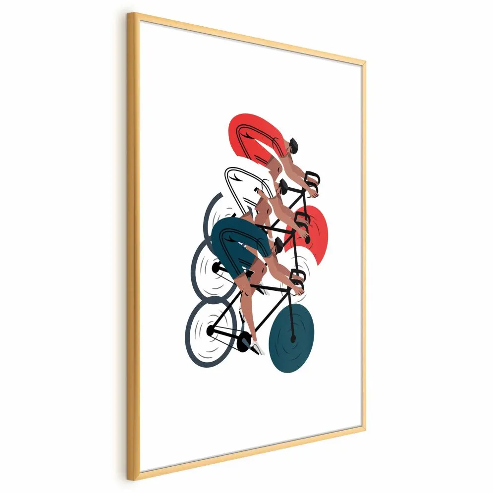 Plakat Wyścig kolarski 21x30 cm z ramą złotą z marginesem | MIRAT.