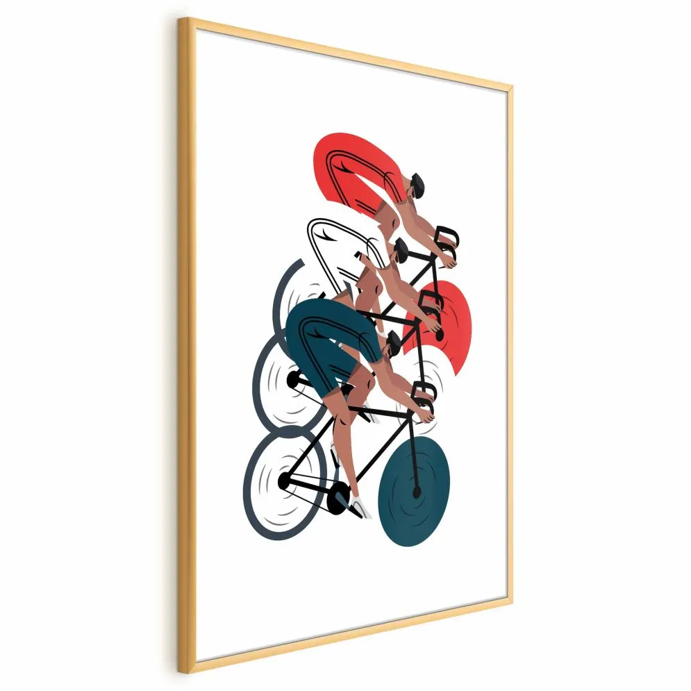 Plakat Wyścig kolarski 21x30 cm z ramą złotą bez marginesu | MIRAT.