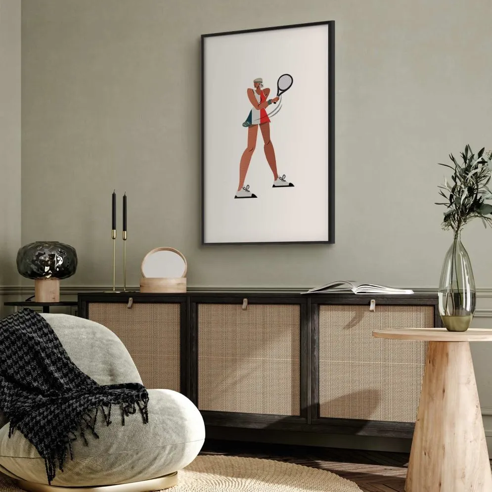 Plakat Tenisistka z rakietą 60x90 cm z ramą czarną z marginesem | MIRAT.