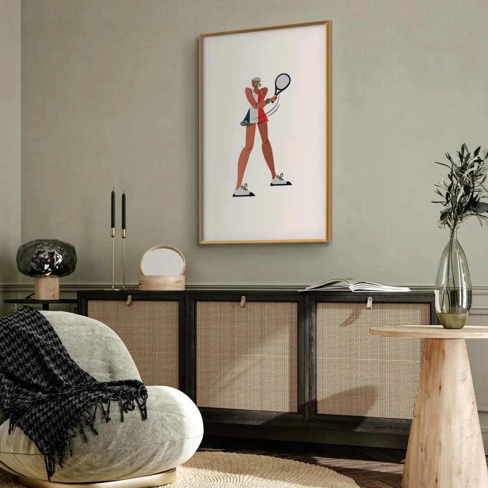 Plakat Tenisistka z rakietą 60x90 cm z ramą złotą z marginesem | MIRAT.