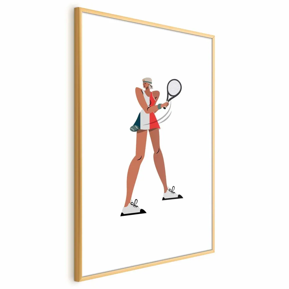 Plakat Tenisistka z rakietą 60x90 cm z ramą złotą z marginesem | MIRAT.