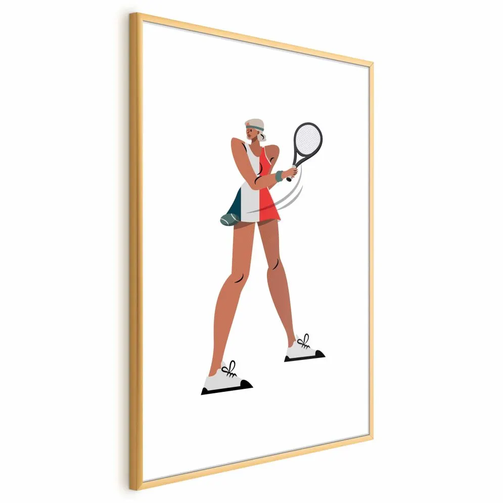 Plakat Tenisistka z rakietą 21x30 cm z ramą złotą bez marginesu | MIRAT.