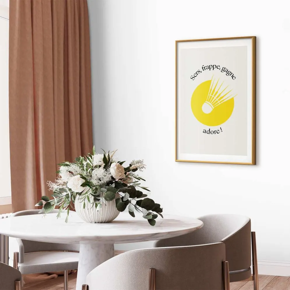 Plakat Lotka do badmintona 60x90 cm z ramą złotą z marginesem | MIRAT.