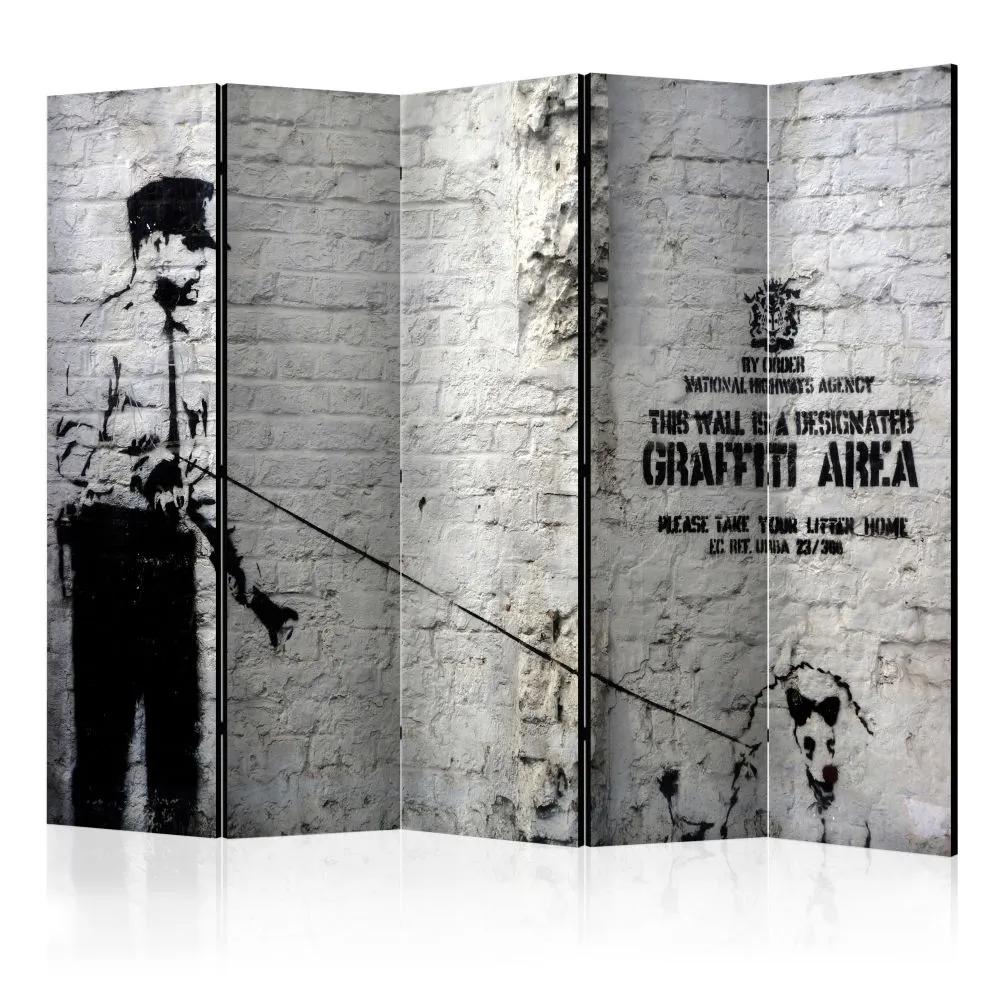Parawan jednostronny Street art 225x172 cm 5-częściowy szary | MIRAT.