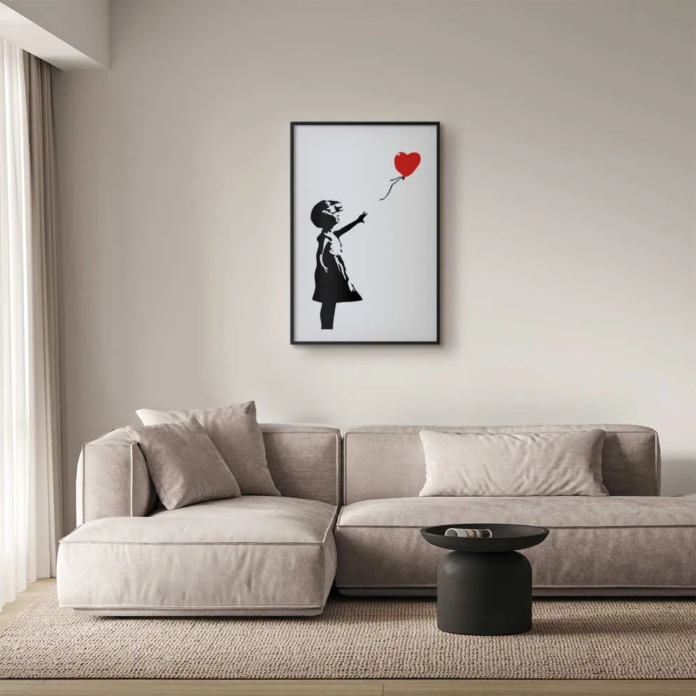 Plakat Dziewczynka z balonem 60x90 cm z ramą czarną z marginesem | MIRAT.