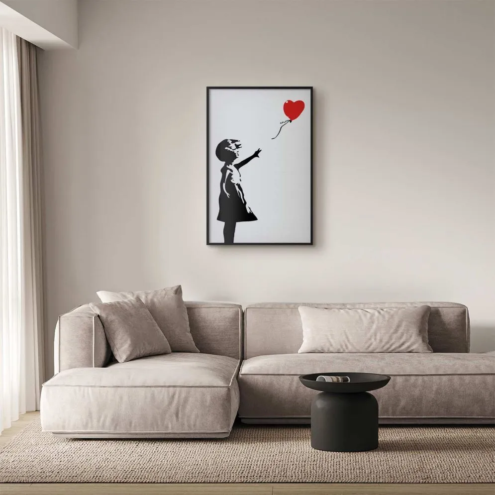 Plakat Dziewczynka z balonem 21x30 cm z ramą czarną bez marginesu | MIRAT.