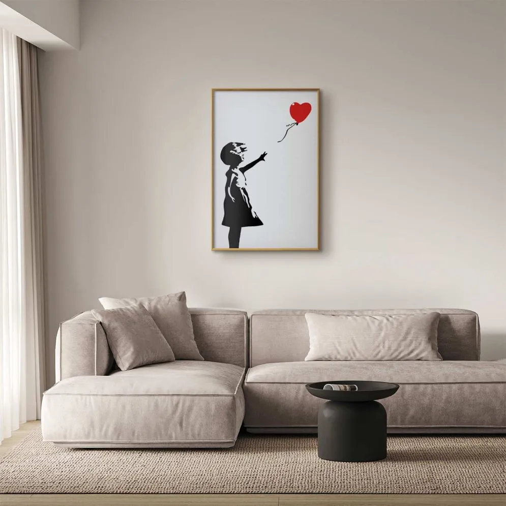 Plakat Dziewczynka z balonem 29,7x42 cm z ramą złotą bez marginesu | MIRAT.