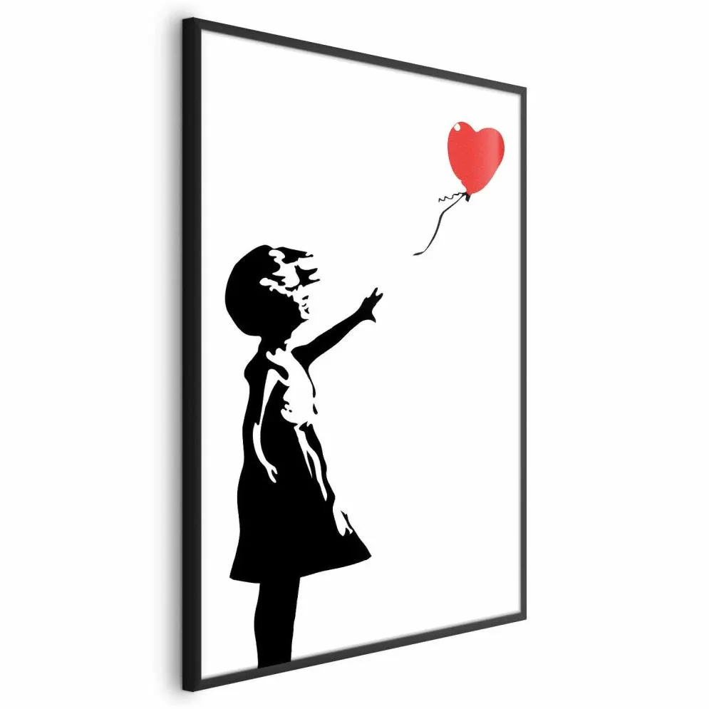 Plakat Dziewczynka z balonem 21x30 cm z ramą czarną bez marginesu | MIRAT.