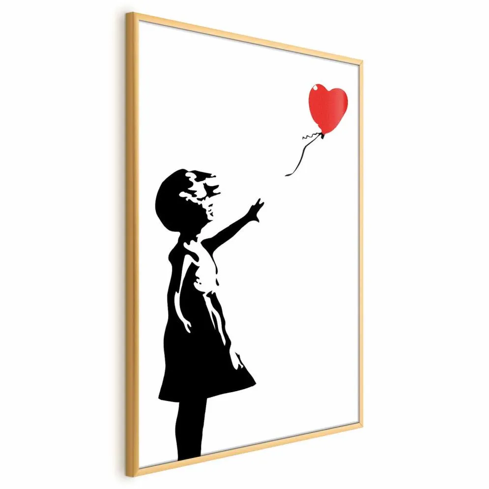 Plakat Dziewczynka z balonem 29,7x42 cm z ramą złotą bez marginesu | MIRAT.