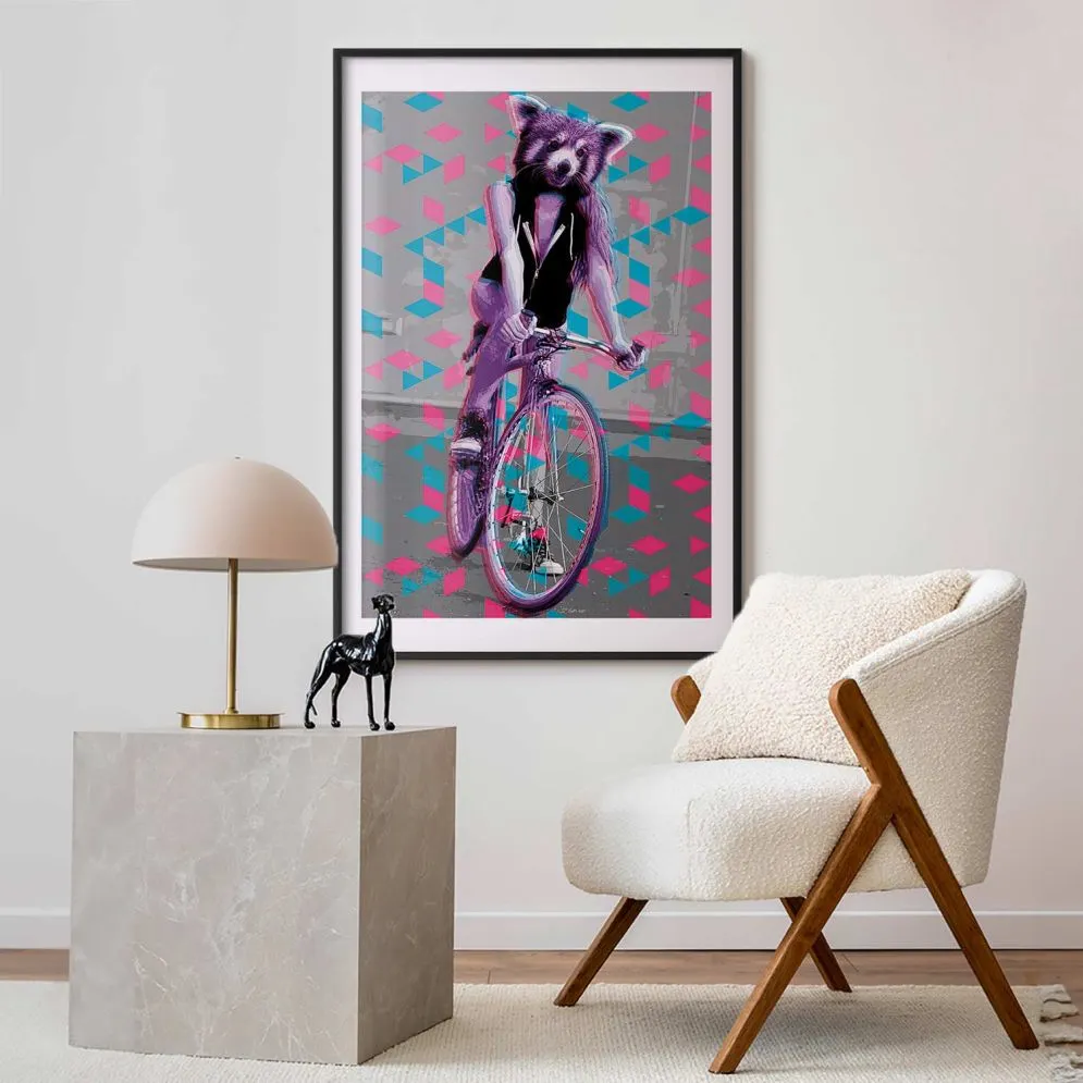 Plakat Szop na rowerze 40x60 cm z ramą czarną z marginesem | MIRAT.
