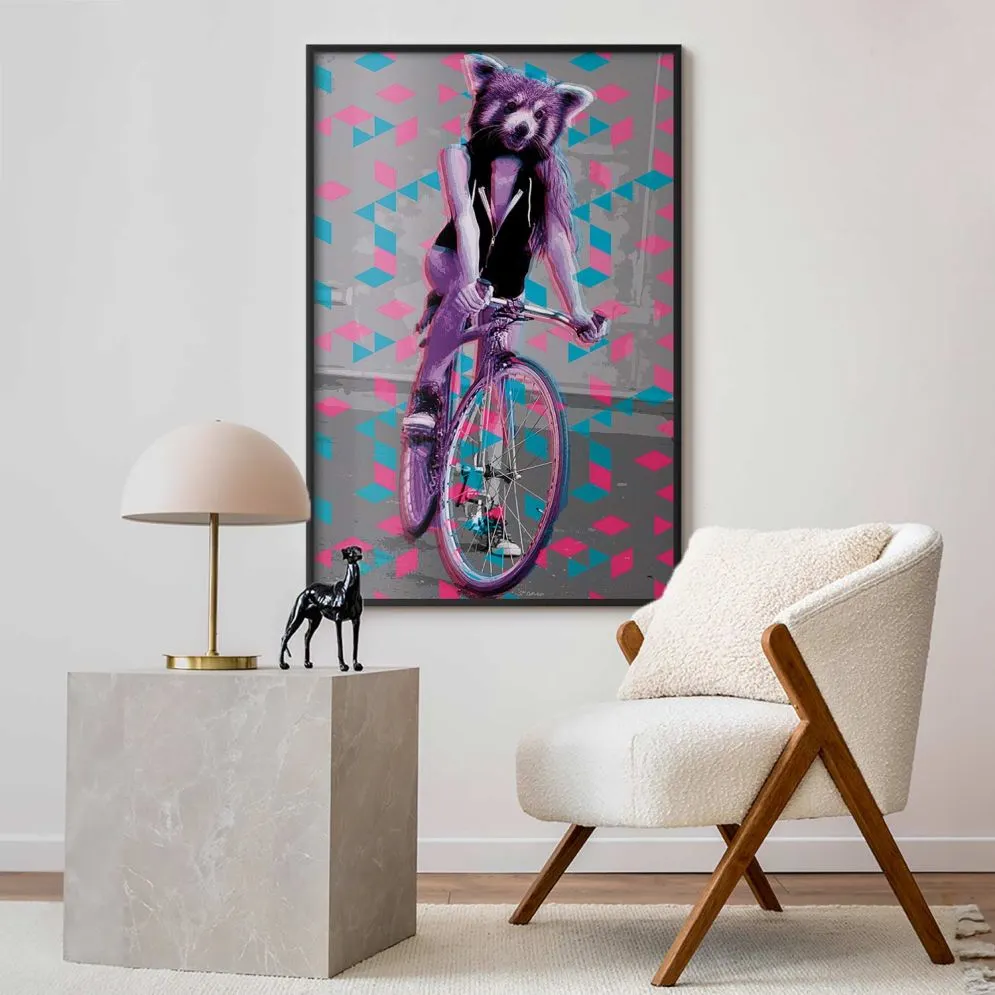 Plakat Szop na rowerze 29,7x42 cm z ramą czarną bez marginesu | MIRAT.