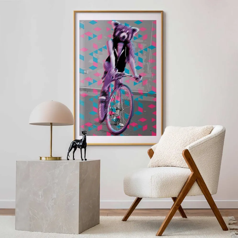 Plakat Szop na rowerze 40x60 cm z ramą złotą z marginesem | MIRAT.