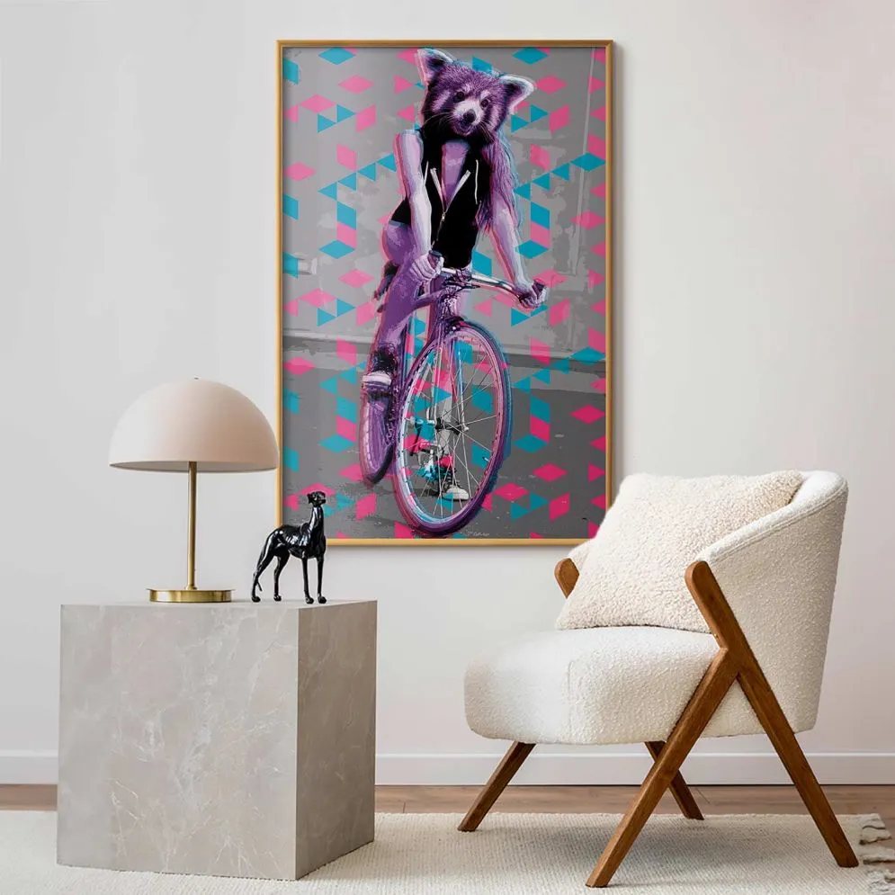 Plakat Szop na rowerze 40x60 cm z ramą złotą bez marginesu | MIRAT.