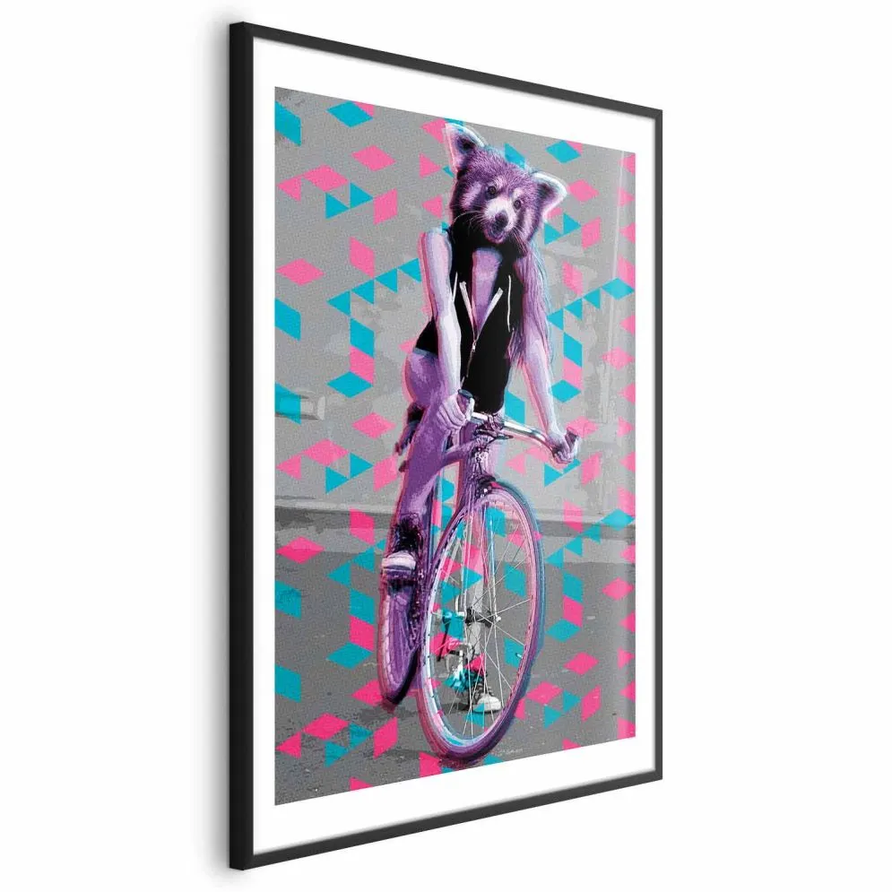 Plakat Szop na rowerze 40x60 cm z ramą czarną z marginesem | MIRAT.