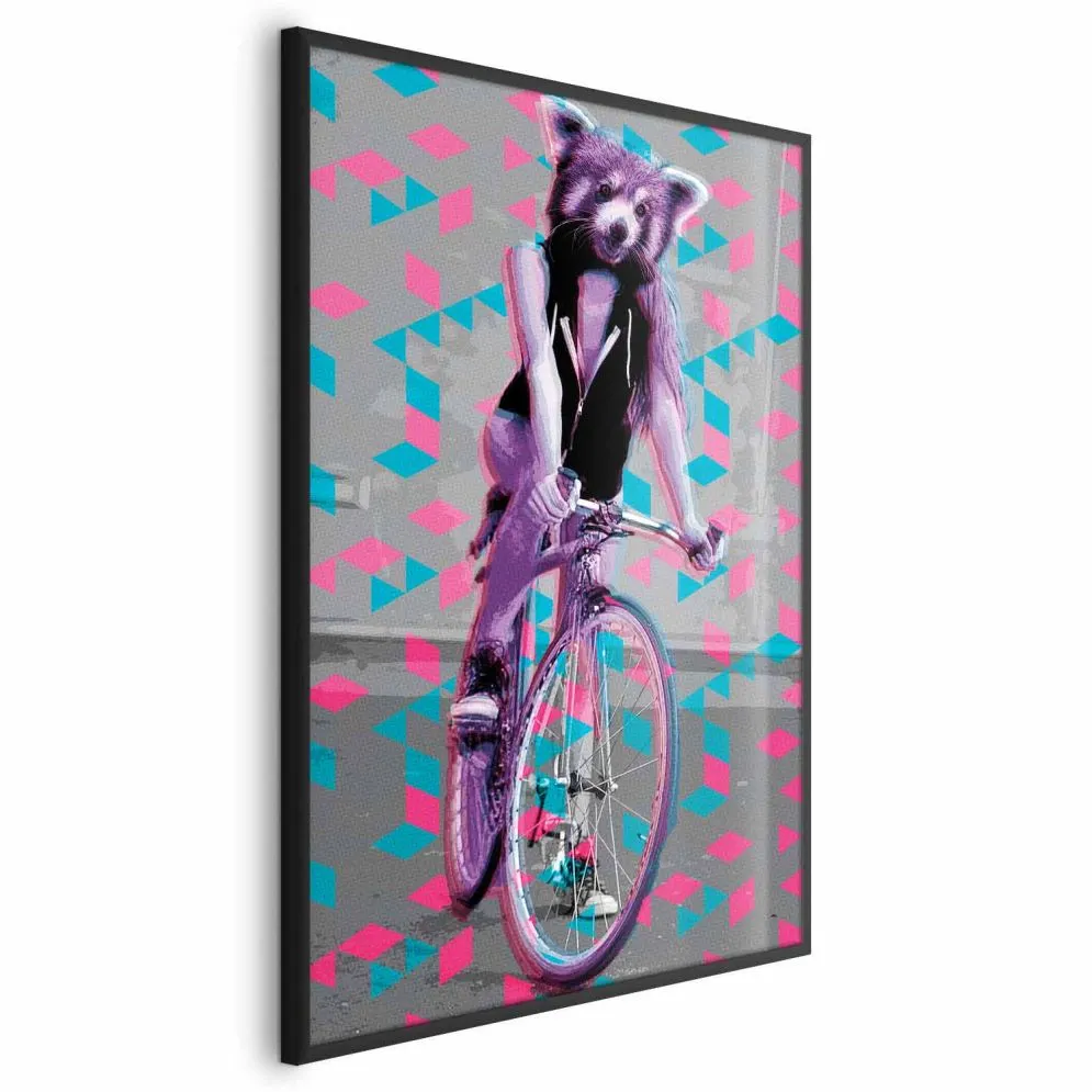 Plakat Szop na rowerze 29,7x42 cm z ramą czarną bez marginesu | MIRAT.