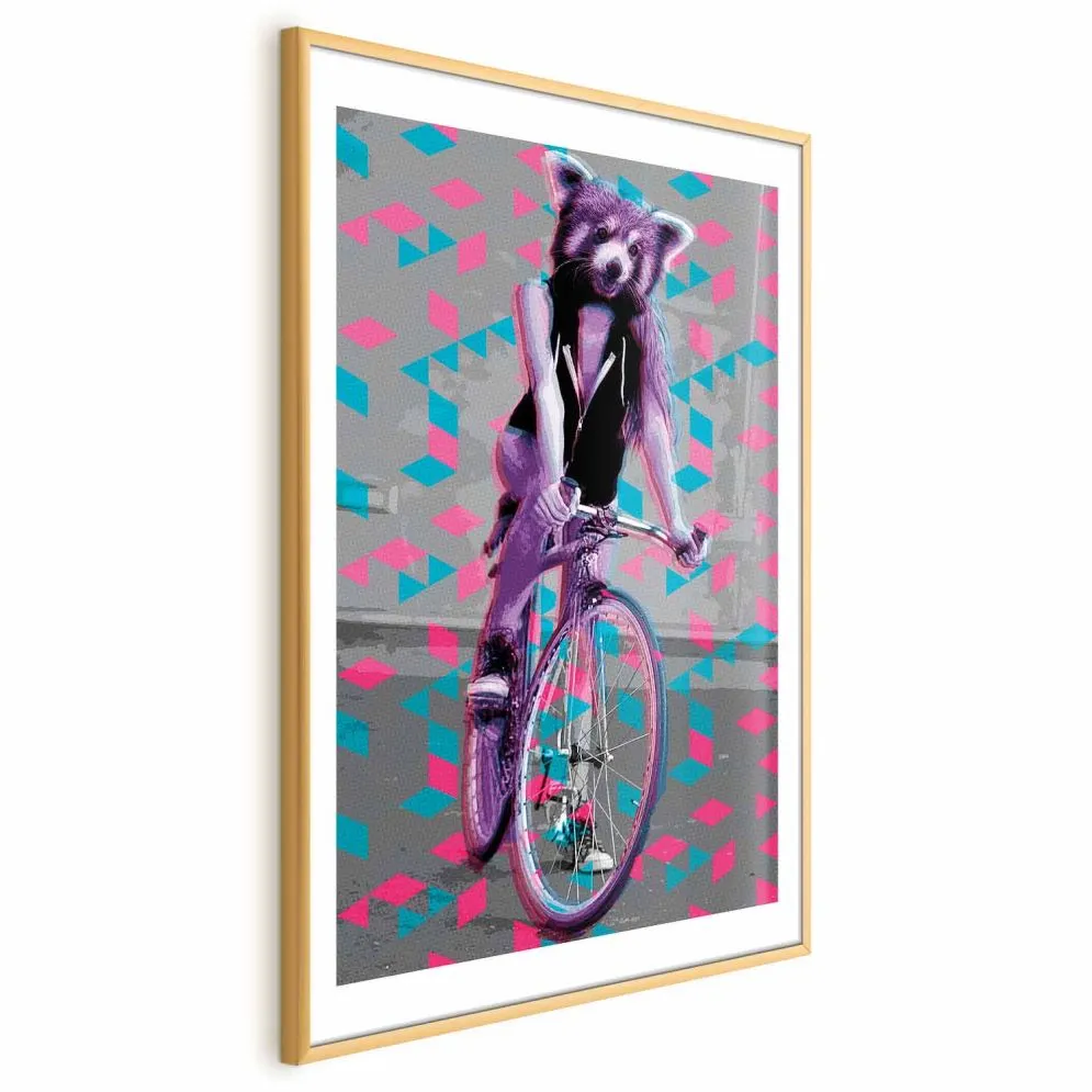 Plakat Szop na rowerze 40x60 cm z ramą złotą z marginesem | MIRAT.