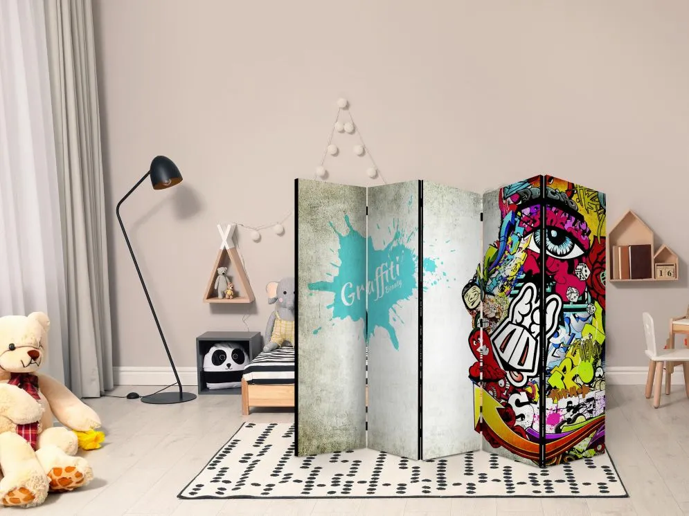 Parawan jednostronny Street art 225x172 cm 5-częściowy szary | MIRAT.