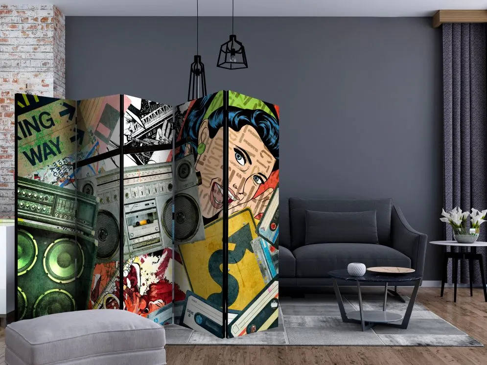 Parawan dwustronny Street art 225x172 cm 5-częściowy szary | MIRAT.