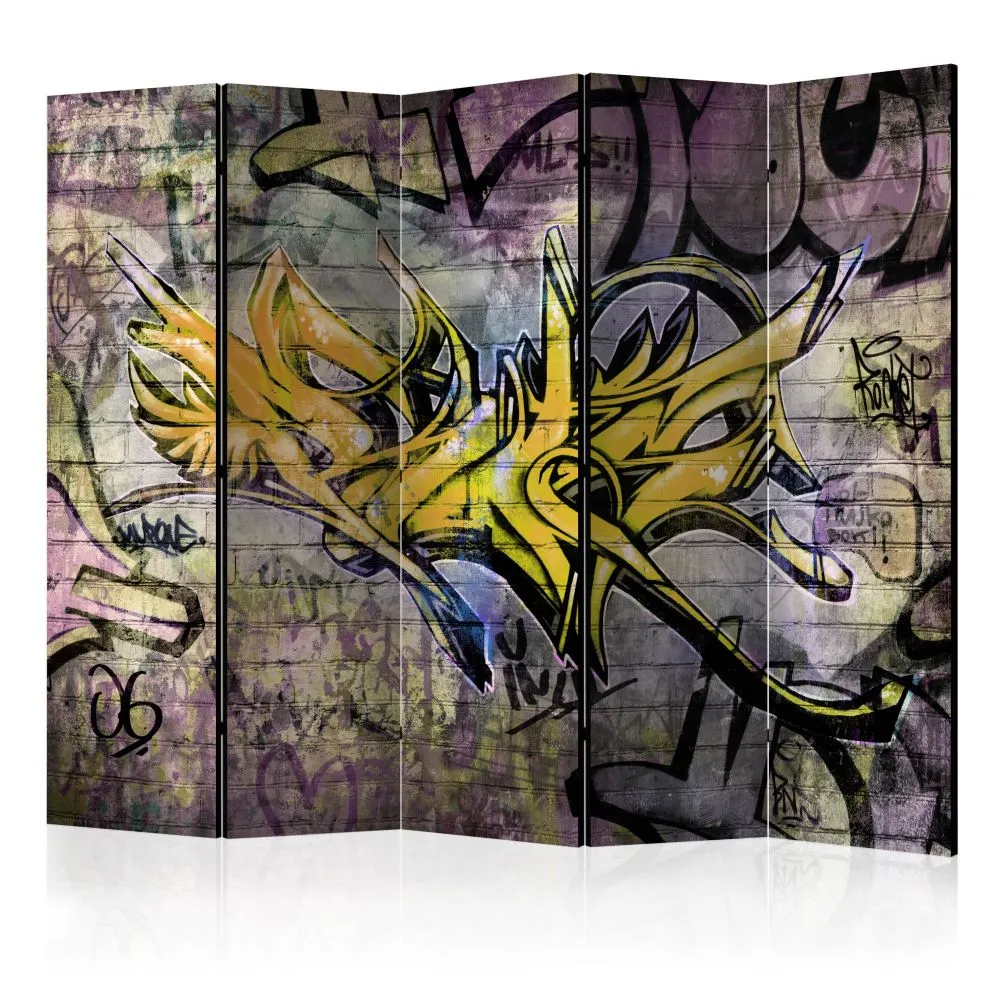 Parawan dwustronny Street art 225x172 cm 5-częściowy beżowy | MIRAT.