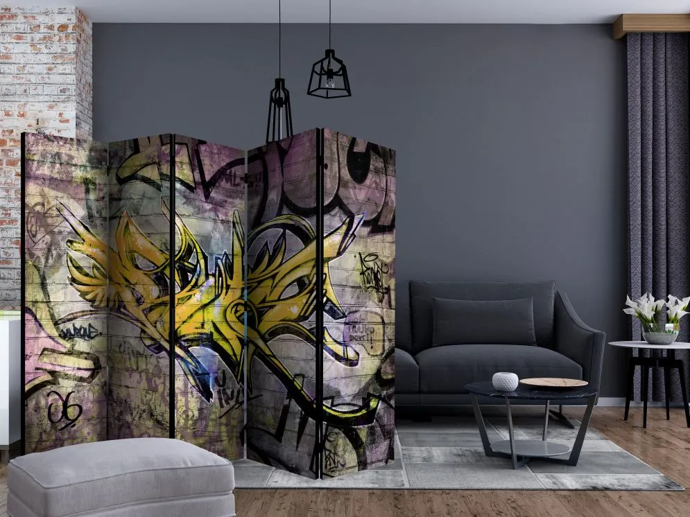 Parawan dwustronny Street art 225x172 cm 5-częściowy beżowy | MIRAT.