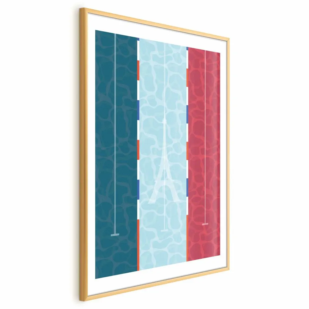 Plakat Francuski basen 60x90 cm z ramą złotą z marginesem | MIRAT.