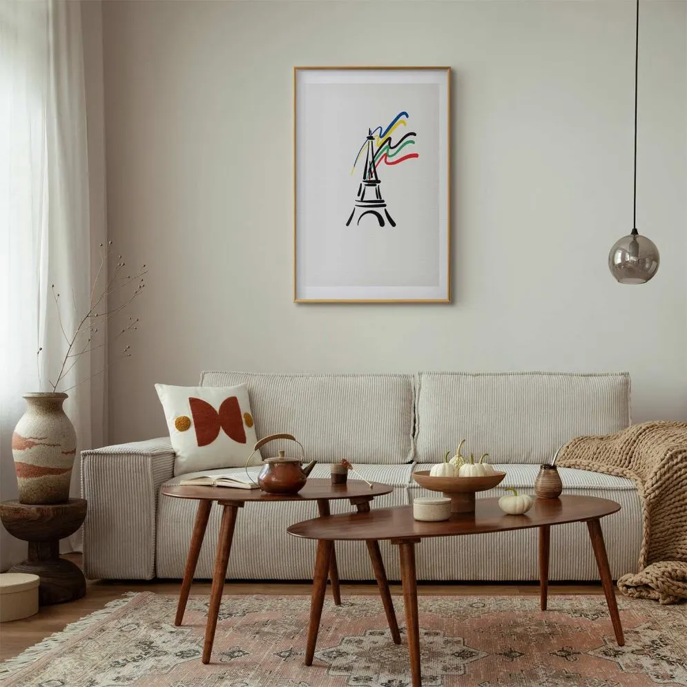 Plakat Wieża Eiffla i kolory 21x30 cm z ramą złotą z marginesem | MIRAT.