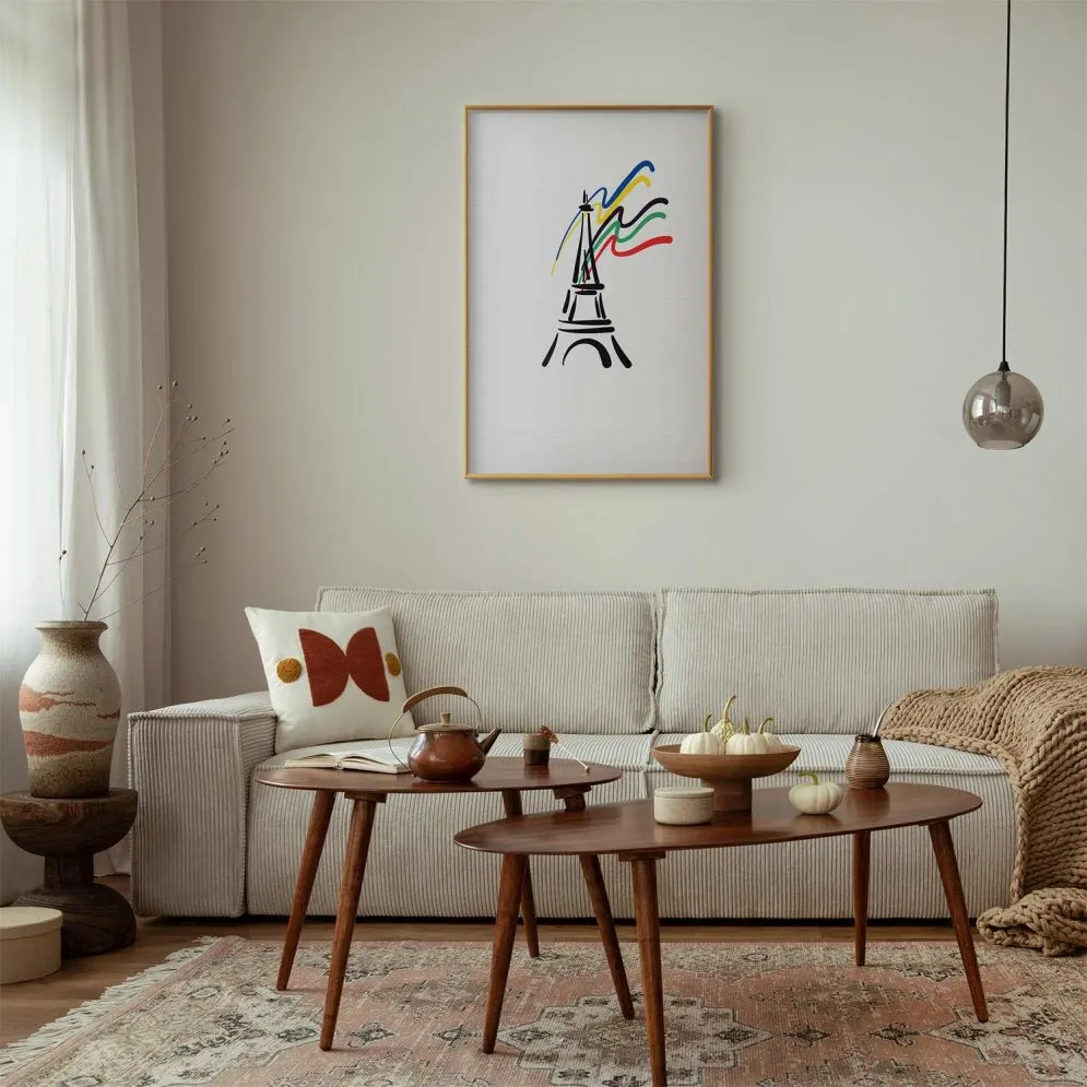 Plakat Wieża Eiffla i kolory 40x60 cm z ramą złotą bez marginesu | MIRAT.