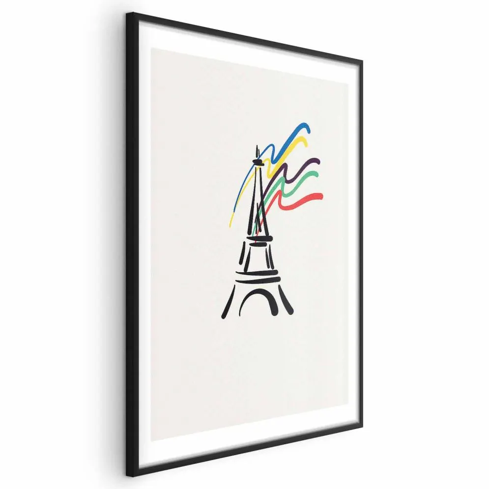 Plakat Wieża Eiffla i kolory 60x90 cm z ramą czarną z marginesem | MIRAT.