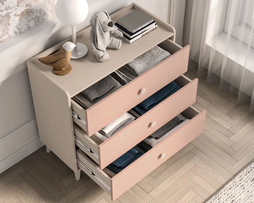 Komoda dziecięca MEVEL 06 różowa I sklep meblowy MIRAT. styl PASTELE kolekcja MEVEL