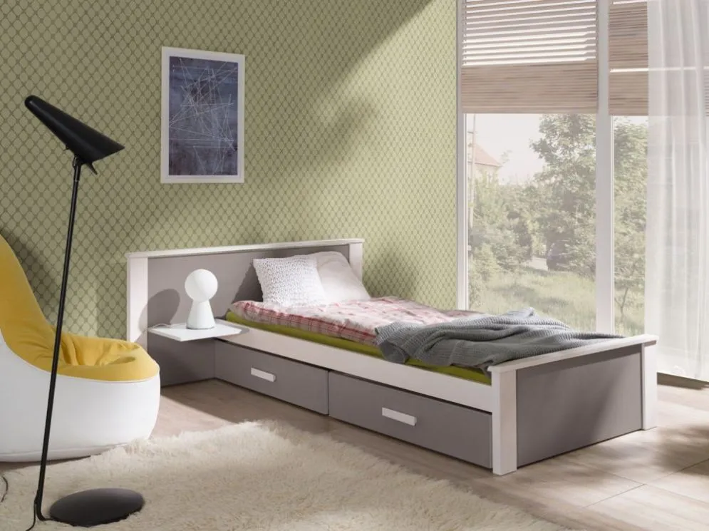 Łóżko dziecięce ICHEL PLUS 180x80 białe/truflowe z szufladami i półką | MIRAT.