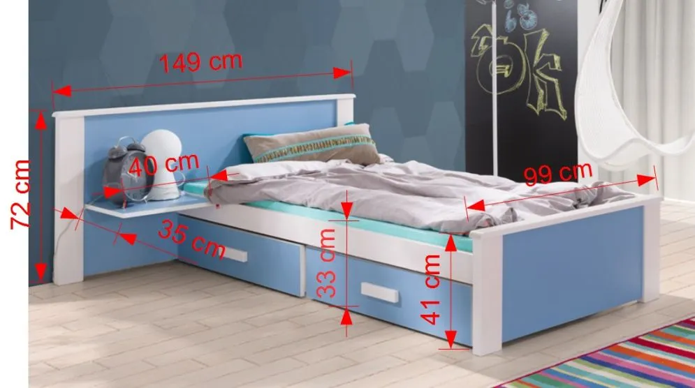Łóżko dziecięce ICHEL PLUS 180x80 białe/szare pojedyncze | MIRAT.